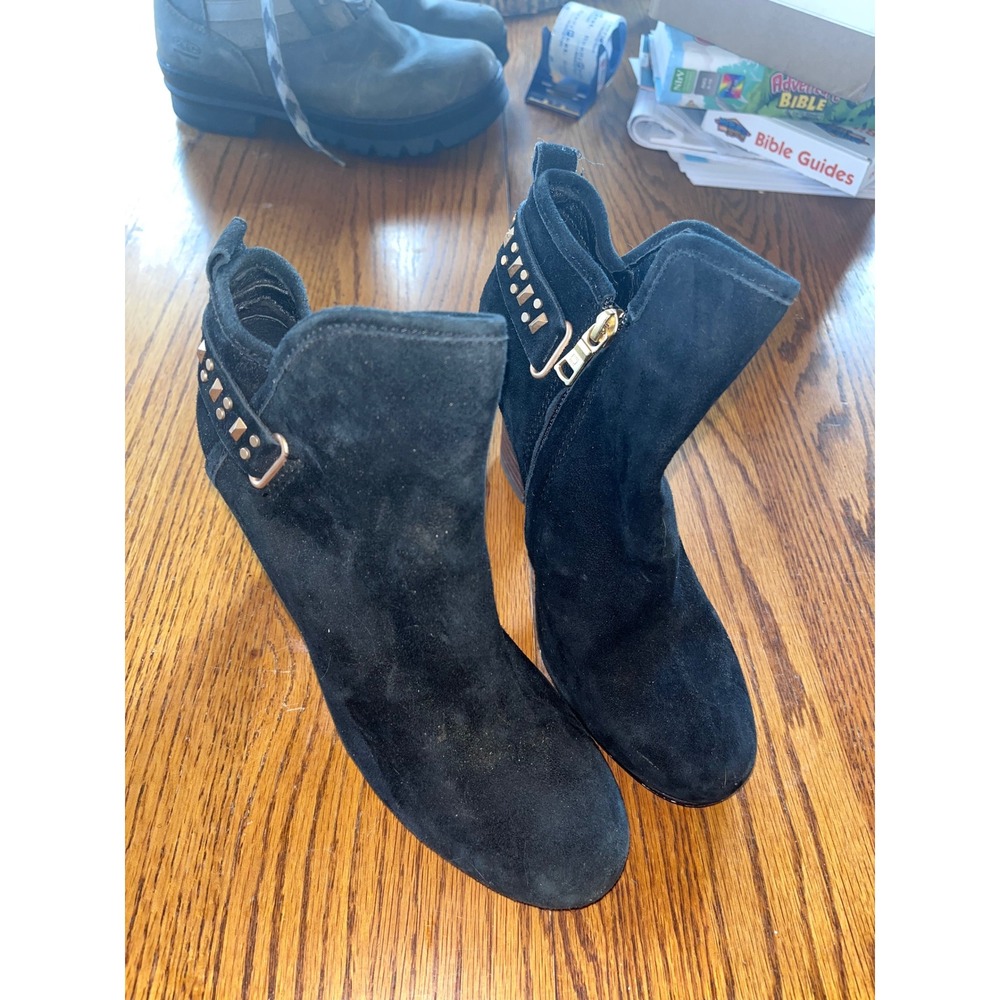 Latigo Black Suede Leather Studded Ankle Booties Block‎ Heel Size 6M Women's